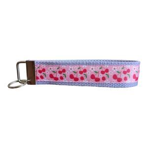 Cherry Keychain Wristlet Handmade Key FOB Cherries Floral Pink Purple Fruit Gift